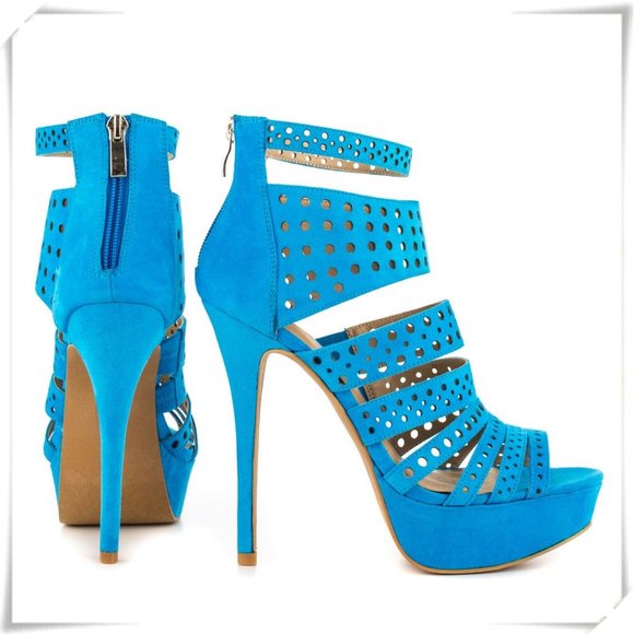 JustFab Shoes - Strappy Perforated Dots Platform Sandals Heels